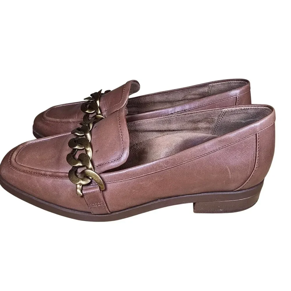 VIONIC MIZELLE LOAFERS LEATHER SLIP ON CHAIN DETAIL MONKS ROBE BROWN SIZE 7 US
